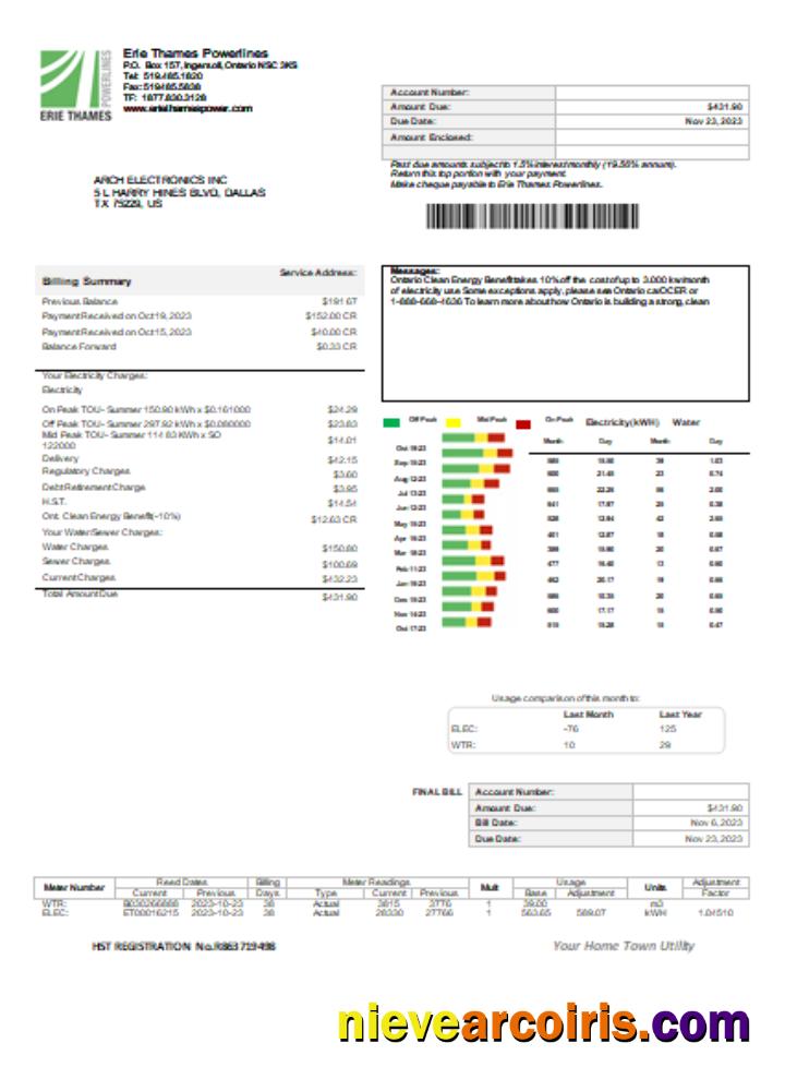 Erie Thames utility business bill